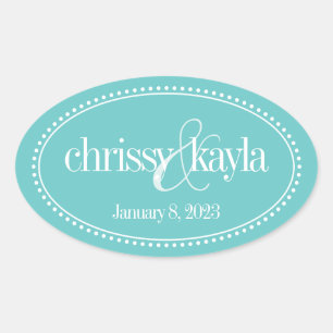 Sticker Ovale Monogramme Étiquette, Turquoise, Caroline Mariage