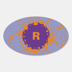Sticker Ovale Monogramme initial Orange Purple Circle Carré Art