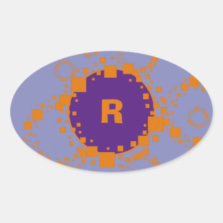 Sticker Ovale Monogramme initial Orange Purple Circle Carré Art