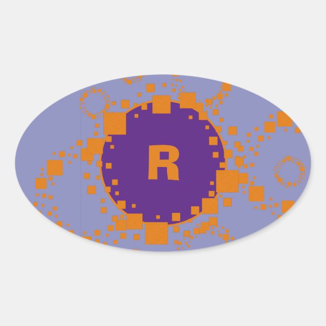 Sticker Ovale Monogramme initial Orange Purple Circle Carré Art (Devant)