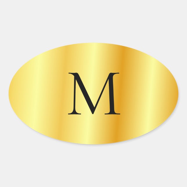 Sticker Ovale Monogramme Modèle Faux Or Moderne Élégant (Devant)