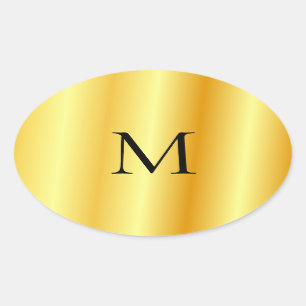 Sticker Ovale Monogramme Modèle Faux Or Moderne Élégant