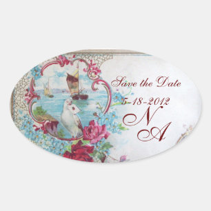 Sticker Ovale MONOGRAMME ROMANTICA, Enregistrer la date