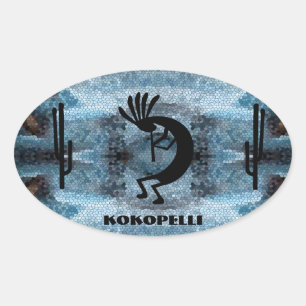 Sticker Ovale Mosaïque du désert sud-ouest de Kokopelli 2