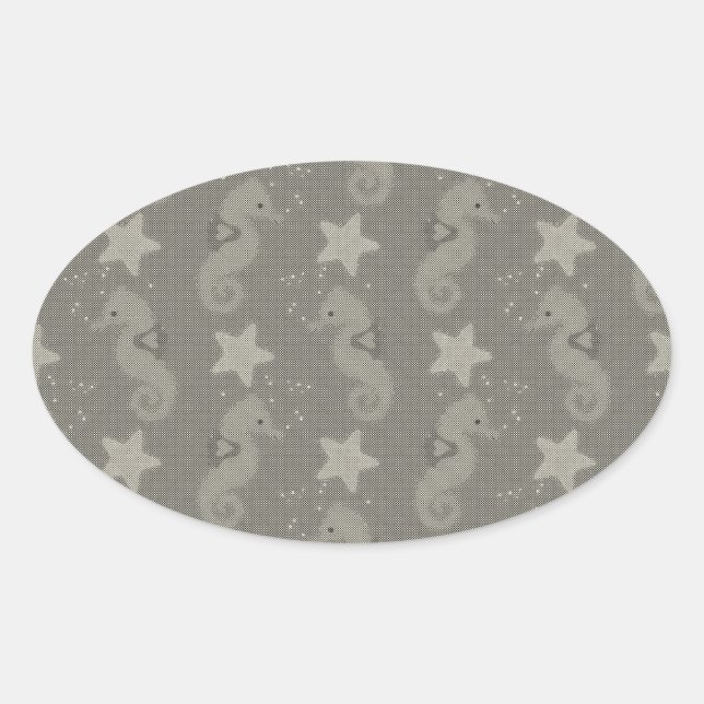 Sticker Ovale Motif Antique Seahorse Et Starfish (Devant)