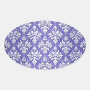 Sticker Ovale Motif Damassé Artichaut Bleu Pervenche Violet