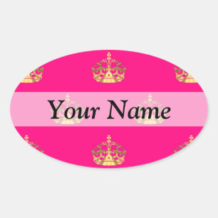 Sticker Ovale Motif de couronne rose et or