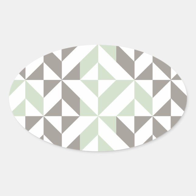 Sticker Ovale Motif de cube géométrique Sage Green et Silver (Devant)