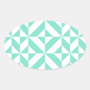 Sticker Ovale Motif de cube géométrique vert Seafoam