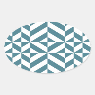 Sticker Ovale Motif de cube vert géométrique profond Turquoise