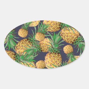 Sticker Ovale Motif de l'ananas tropical Yummy