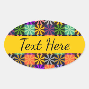 Sticker Ovale Motif étoile fleur colorée