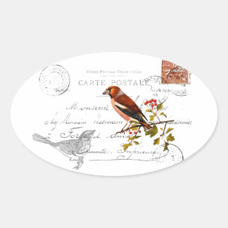 Sticker Ovale Motif nostalgique avec oiseau