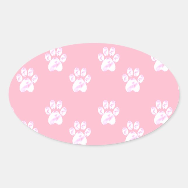 Sticker Ovale Motif pâle blanc mignon sur rose (Devant)
