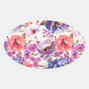 Sticker Ovale Motif riche en aquarelle