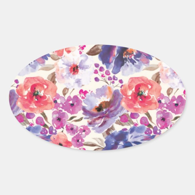 Sticker Ovale Motif riche en aquarelle (Devant)
