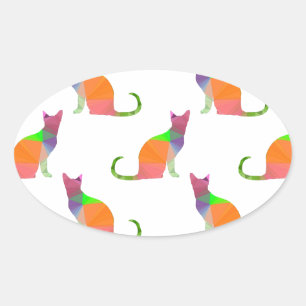 Sticker Ovale Motif Silhouette de chat à basse densité