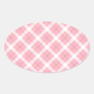 Sticker Ovale Motif Tartan Rose Et Blanc
