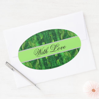 Sticker Ovale Motif vert feuillu futuriste