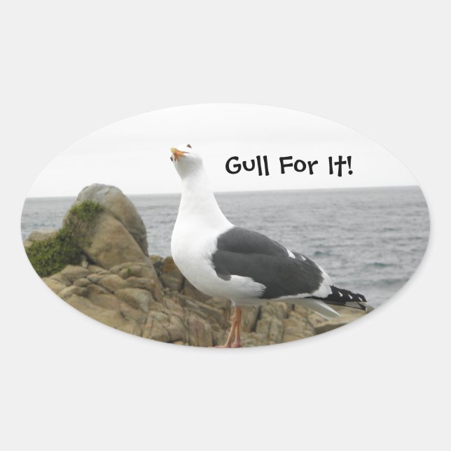 Sticker Ovale Mouette de tête de teint drôle (Devant)