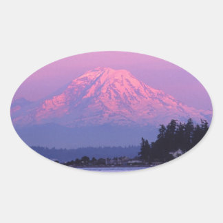 Sticker Ovale Mt. Rainier à Sunset, État de Washington.