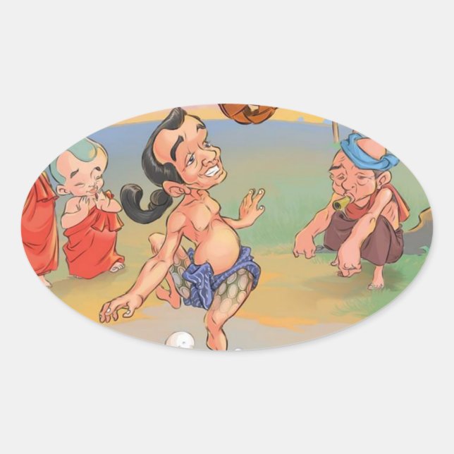 Sticker Ovale Myanmar Chinlone traditionnel (Devant)