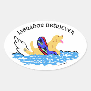 Sticker Ovale Natation du Labrador jaune