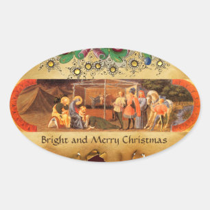 STICKER OVALE NATIVITÉ CHRISTMAS PARCHMENT/ ADORATION DE MAGI