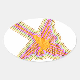 Sticker Ovale Nazca Lignes Colibri Avec Effet Papier Rincé