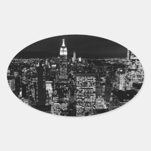 Sticker Ovale New York City Night Skyline