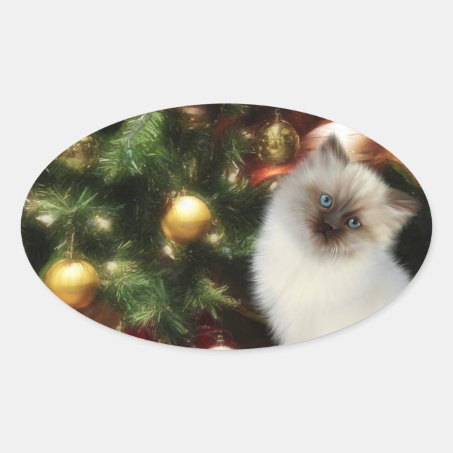 Sticker Ovale Noël des chats de l'Himalaya (Devant)
