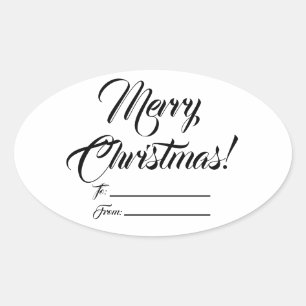 Sticker Ovale Noël noir blanc à partir de l'écriture vide élégan