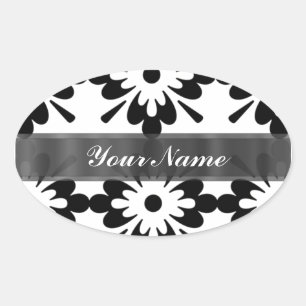 Sticker Ovale Noir & blanc moderne damas