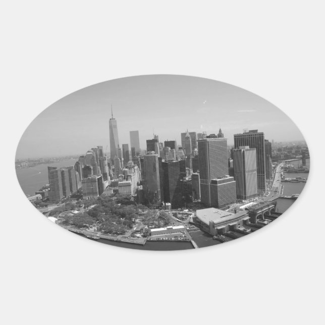 Sticker Ovale Noir blanc New York City Skyline (Devant)