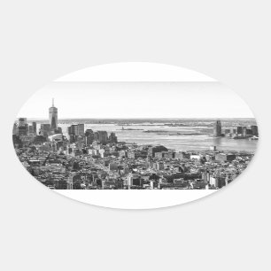 Sticker Ovale Noir blanc New York City Skyline