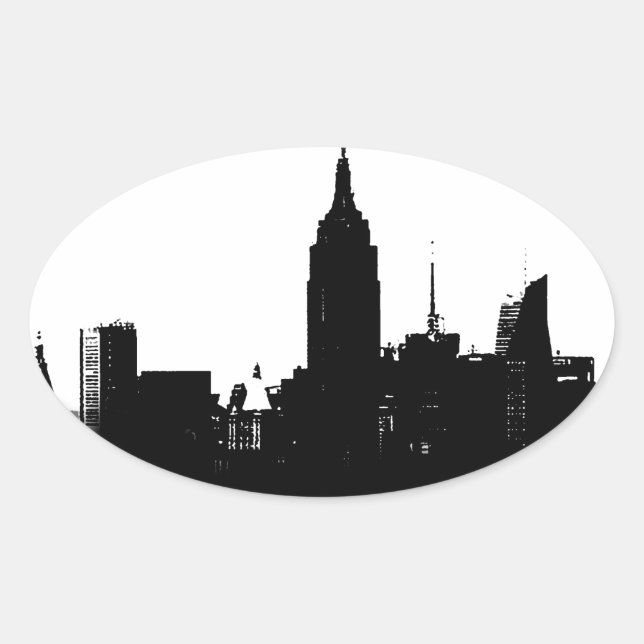 Sticker Ovale Noir blanc New York Silhouette (Devant)