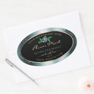 Sticker Ovale Noir floral avec Parties scintillant Turquoise fon