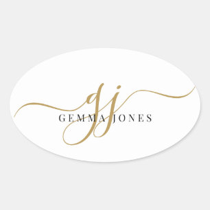 Sticker Ovale Noir Monogramme Nom du script Enveloppe Sceau
