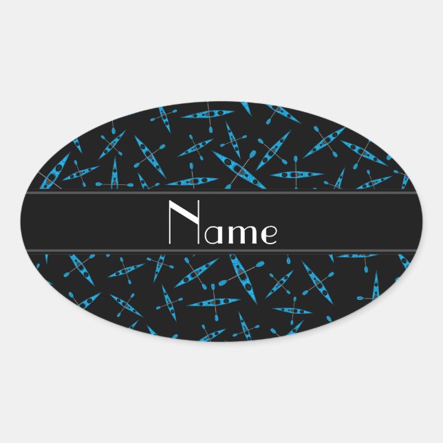 Sticker Ovale Nom personnalisé kayaks noirs (Devant)