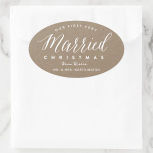 Sticker Ovale Notre Premier Noël Très Marié M & Mme Mariage