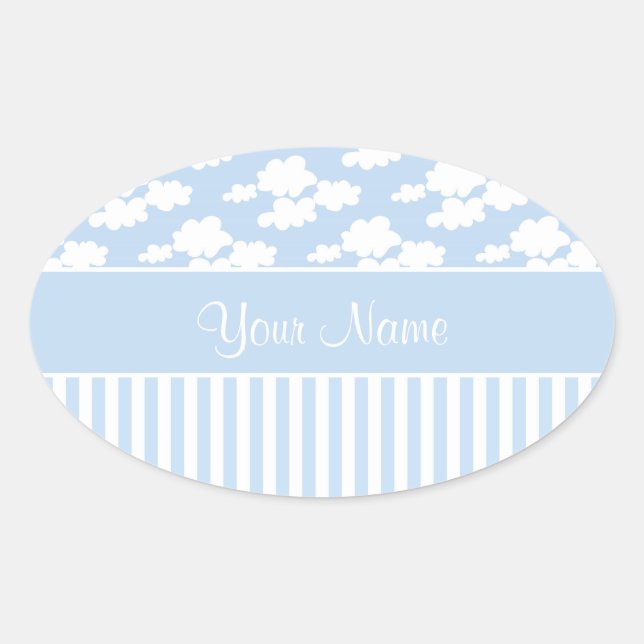 Sticker Ovale Nuages mignons et rayures (Devant)