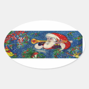 STICKER OVALE NUIT DE NOËL / PÈRE NOËL BUGLER