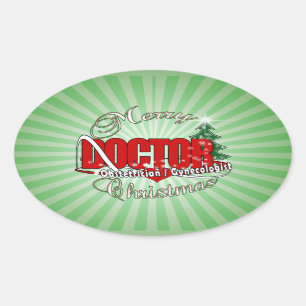 STICKER OVALE OBSTÉTRICIEN / GYNÉCOLOGUE MÉDECIN DE NOËL