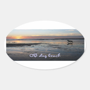 Sticker Ovale Ocean Beach, plage pour chiens