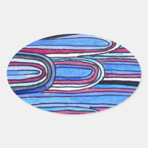 Sticker Ovale Ocean Waves aqua blue pattern