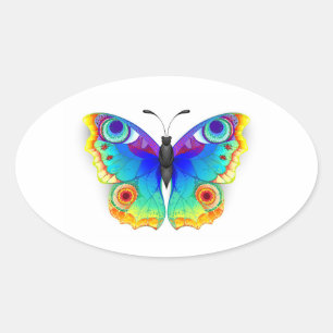Sticker Ovale Oeil de paon arc-en-ciel