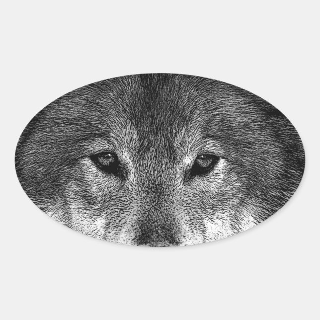 Sticker Ovale Oeuvre de Loup noir et blanc (Devant)