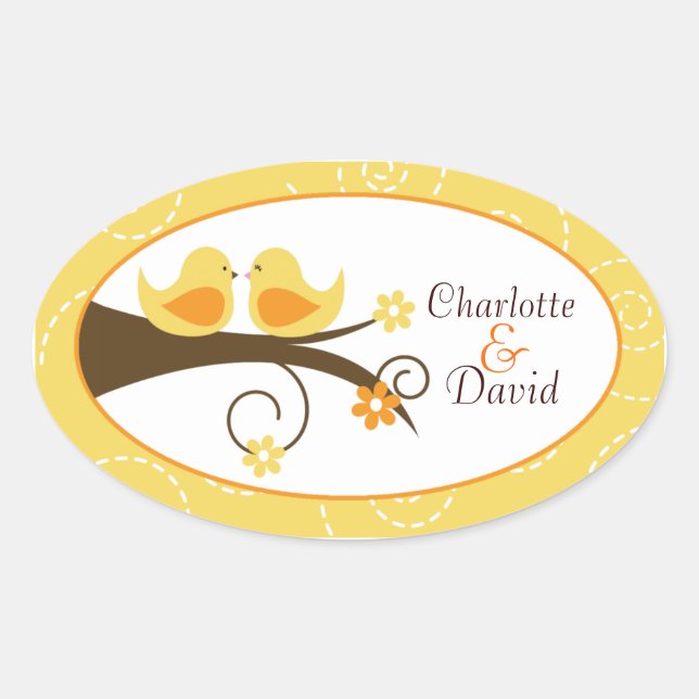 Sticker Ovale Oiseau tourbillonnant (jaune) épousant (Devant)