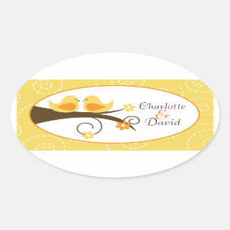 Sticker Ovale Oiseau tourbillonnant (jaune) épousant