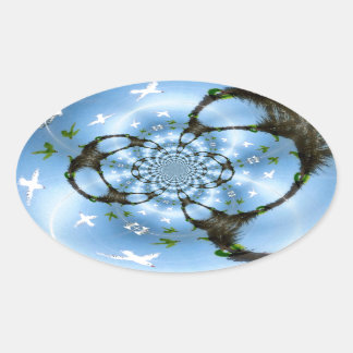 Sticker Ovale Oiseaux au Paradis Blanc et Bleu